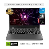 Laptop Gamer Lenovo 15.6" Intel Core i5-12450HX 8GB 512GB SSD RTX 3050 6GB FHD LOQ